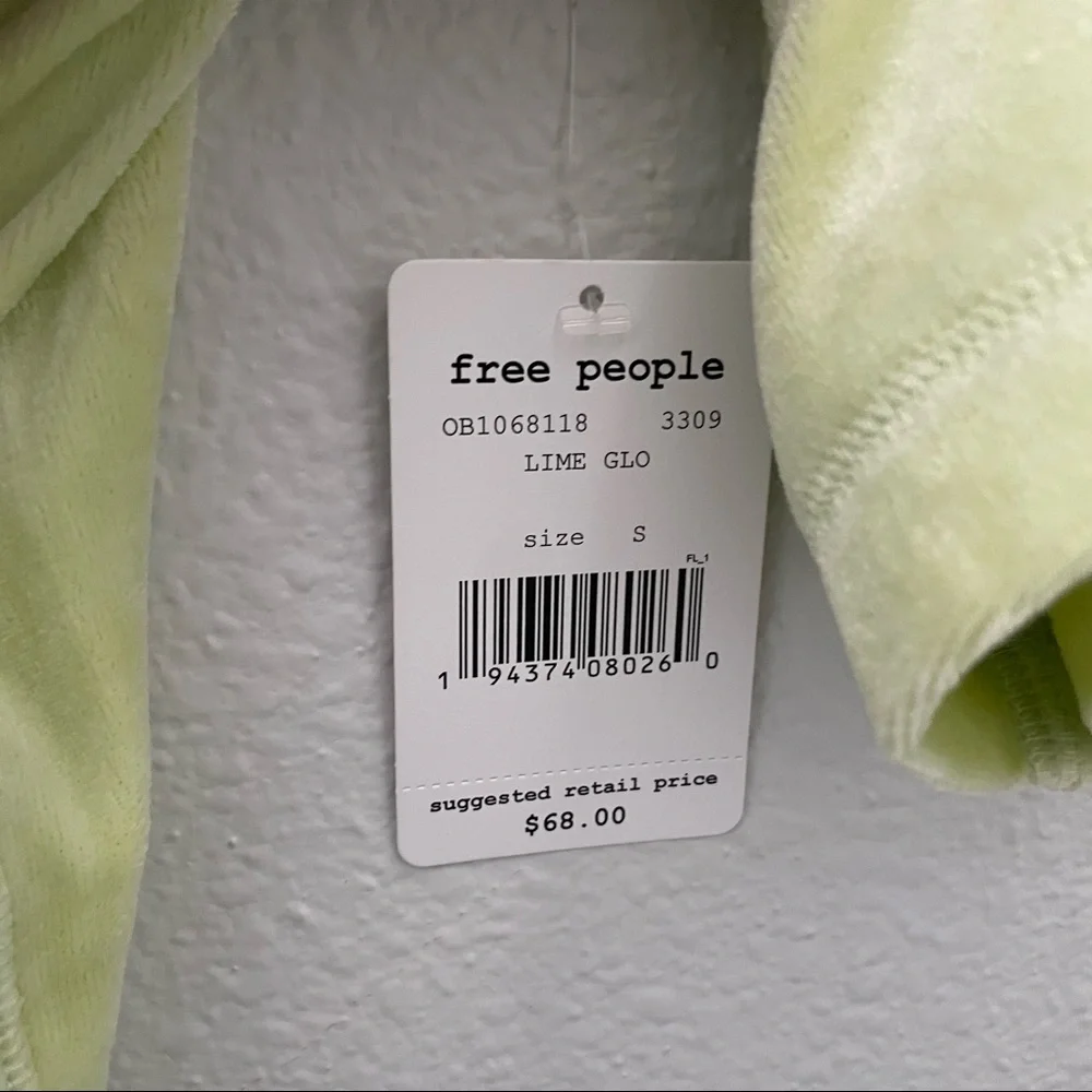 NWT Free People We the Free oversized crop velvet tee neon lime size small - Picture 4 of 9